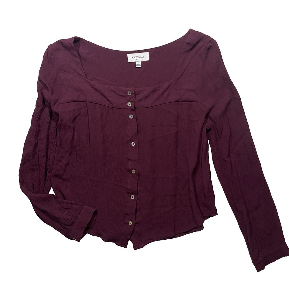 Gilli  Burgundy Pullover Crop V Neck Ribbed Sweater Top Women’s Size Medium Flaw